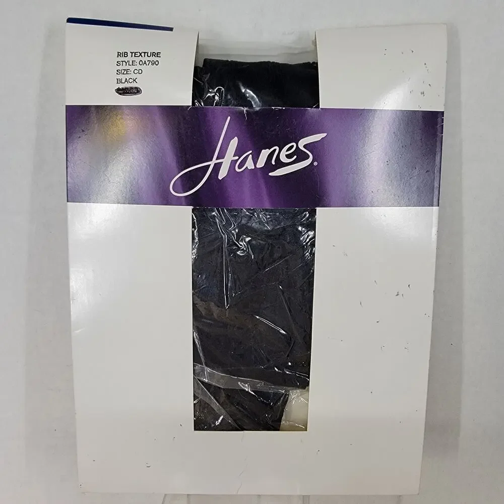 Macy's Hanes Rib Texture Panty Hose - Size CD Black NEW
